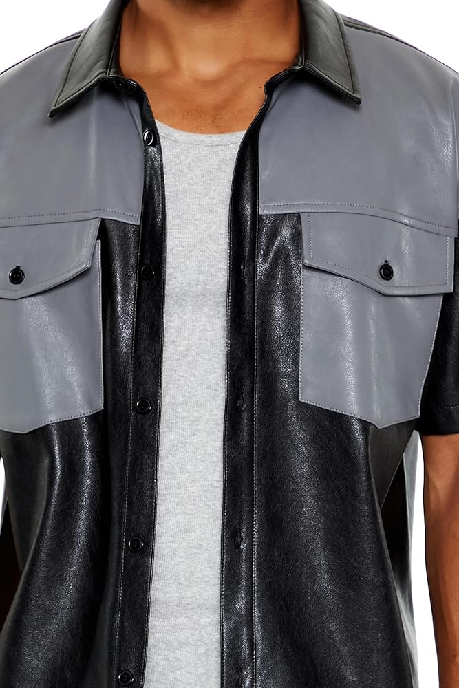 Amazon.com: Forever 21 Men's Faux Leather Colorblock Shirt